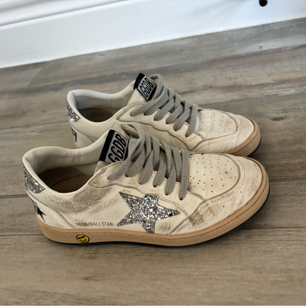 Golden Goose Cream Sneakers with Silver Glitter Star